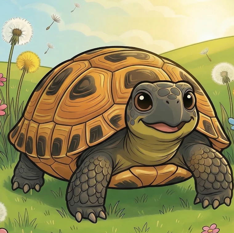 Tertl, a Russian tortoise, in her dandelion garden
